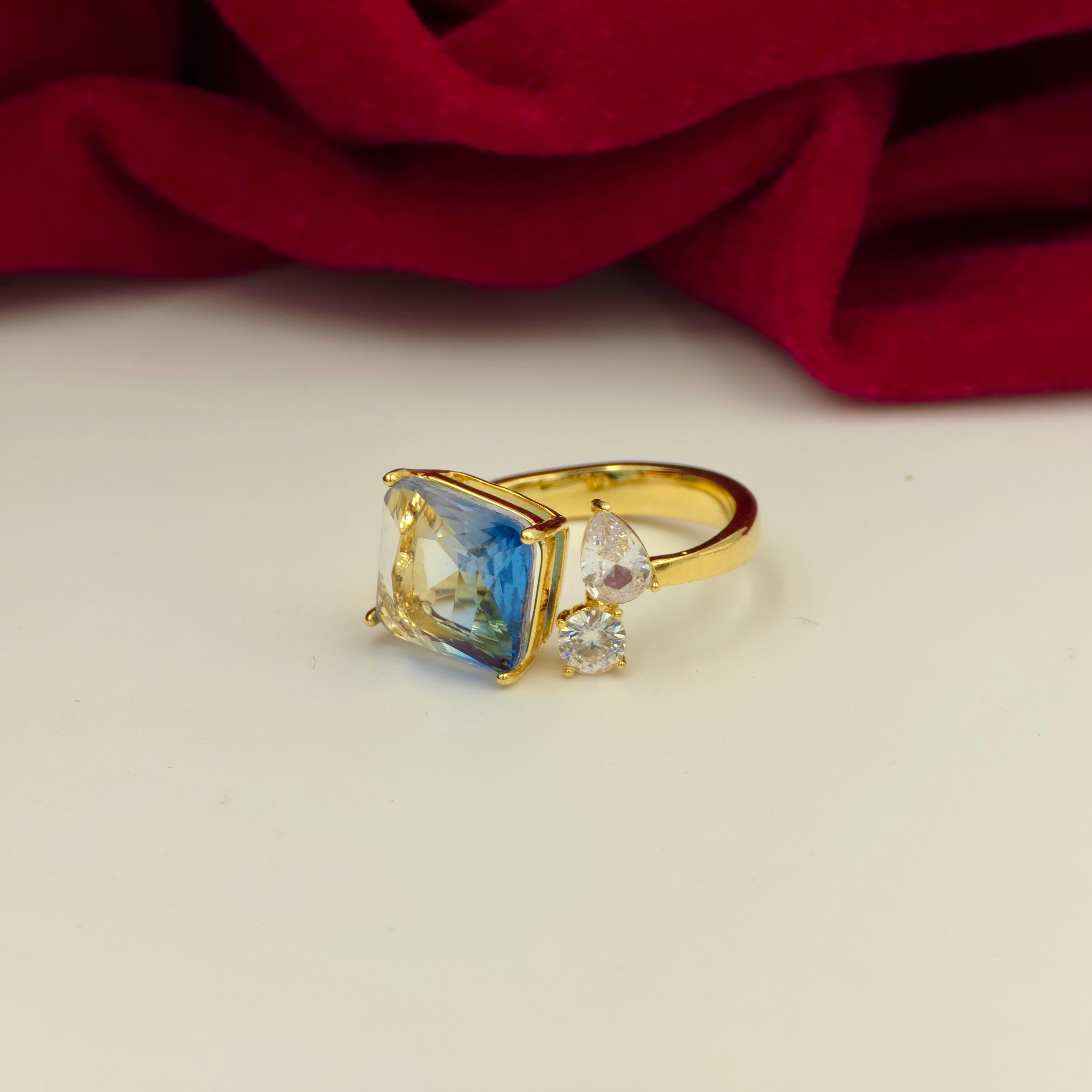 Sky Blue Solitaire CZ Adjustable Ring