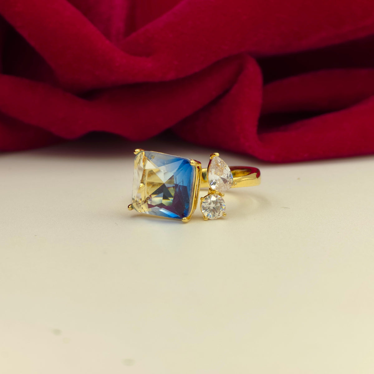 Sky Blue Solitaire CZ Adjustable Ring