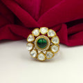 Emerald Green Kundan Floral Adjustable Ring