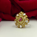 Ruby Kundan CZ Floral Adjustable Statement Ring