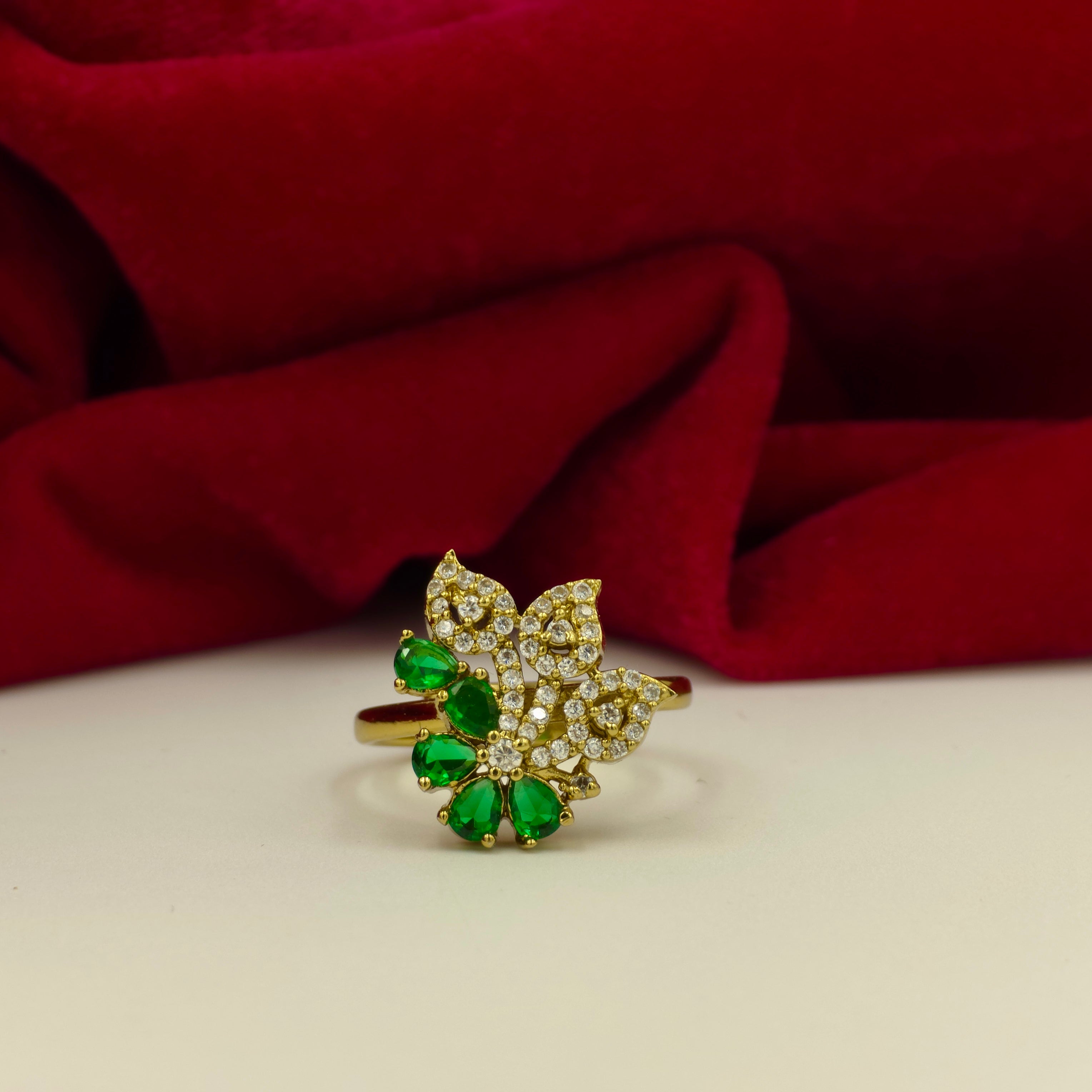 Floral Leaf CZ Adjustable Ring