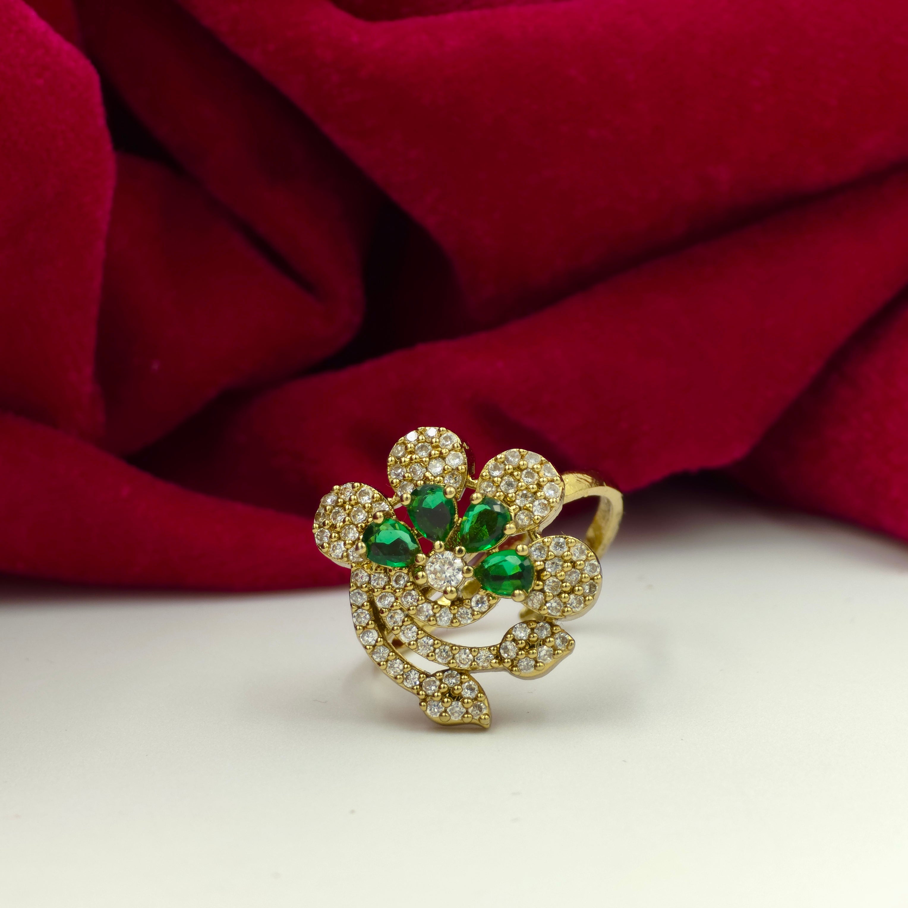 Floral Leaf CZ Adjustable Ring