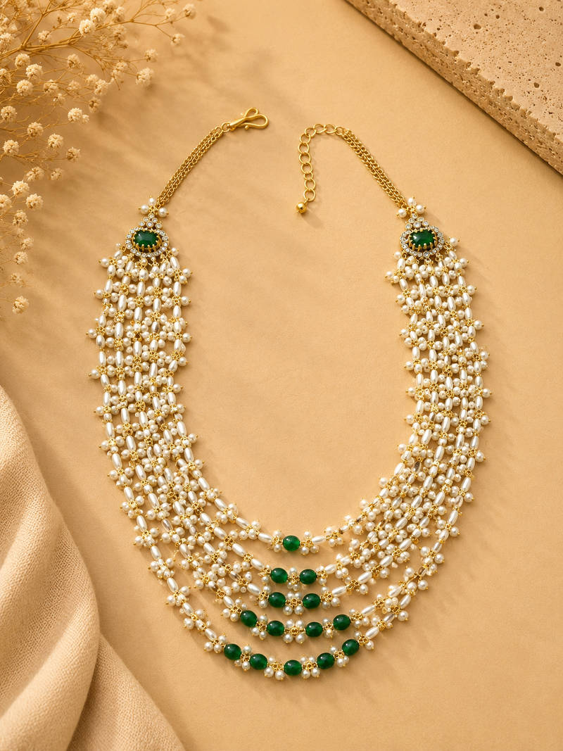Emerald Pearl Layered Necklace