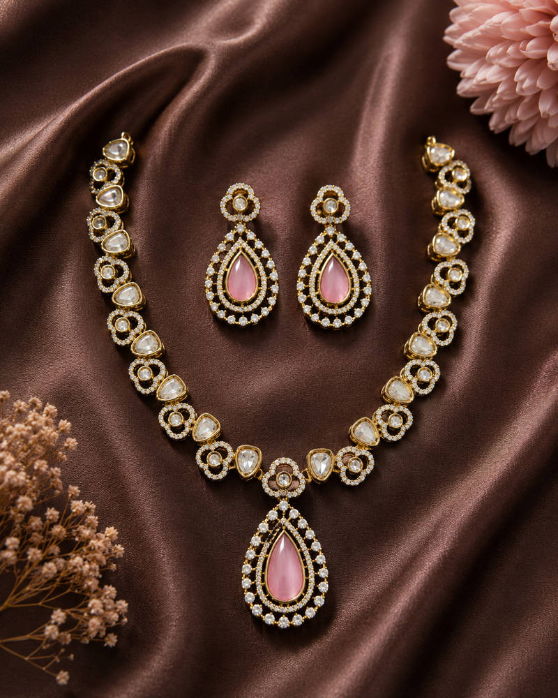 Rosé Radiance Kundan Necklace Set