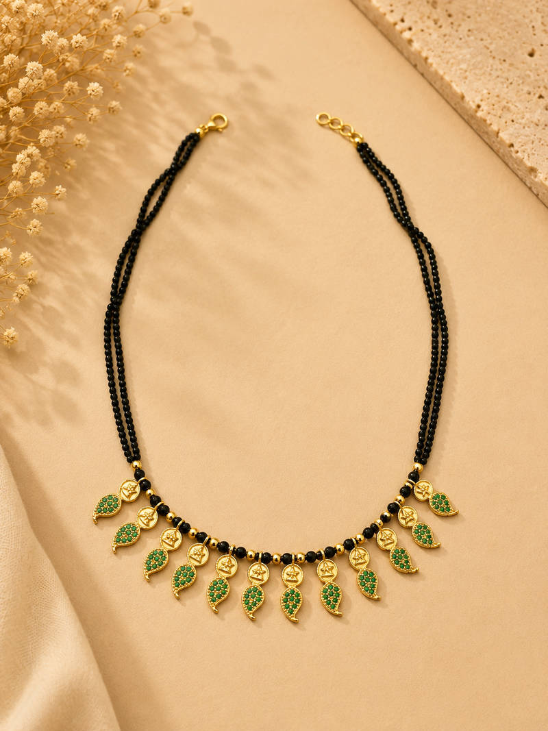 Black Beads Paisley Charm Necklace