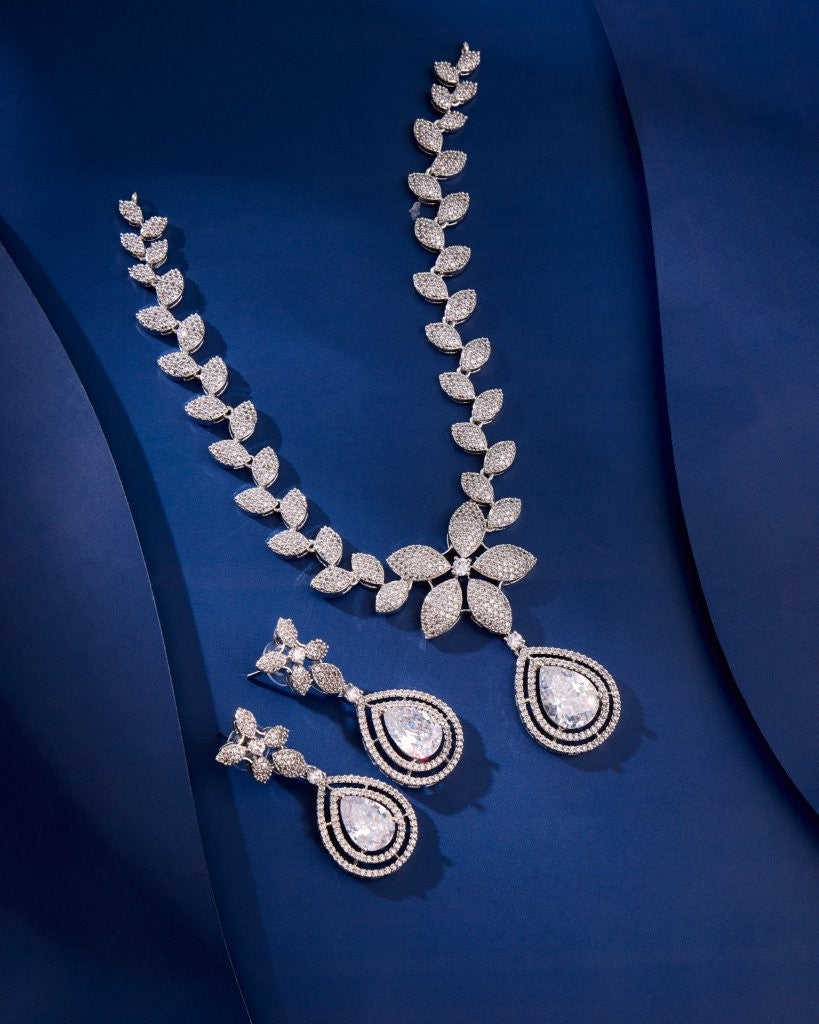 Celestia Leaf CZ Necklace Set