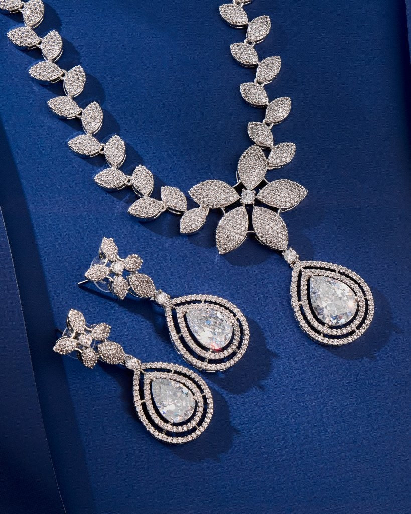 Celestia Leaf CZ Necklace Set