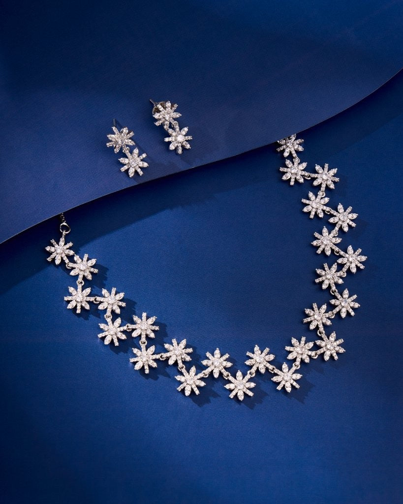 Snowflake Bloom CZ Necklace Set