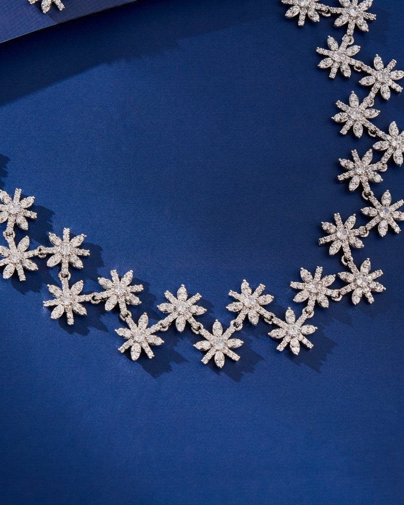 Snowflake Bloom CZ Necklace Set