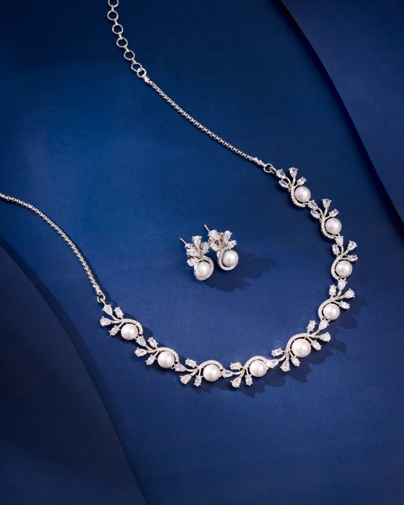 Pearl Vine CZ Necklace Set
