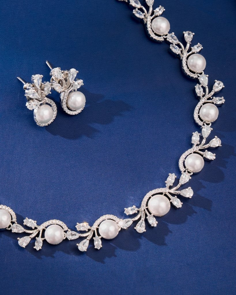 Pearl Vine CZ Necklace Set