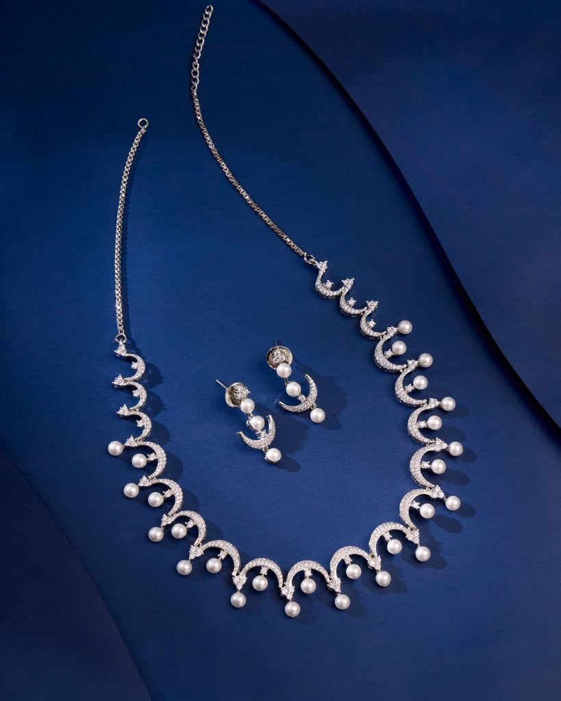 Luna Pearl CZ Necklace Set