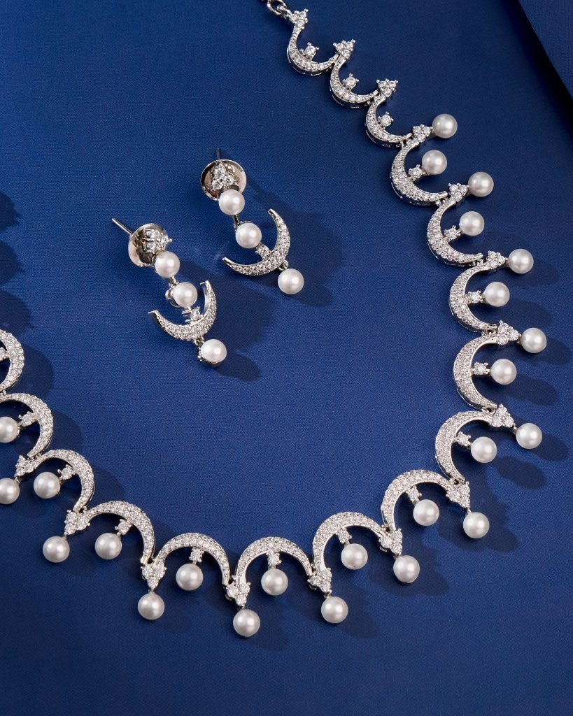 Luna Pearl CZ Necklace Set