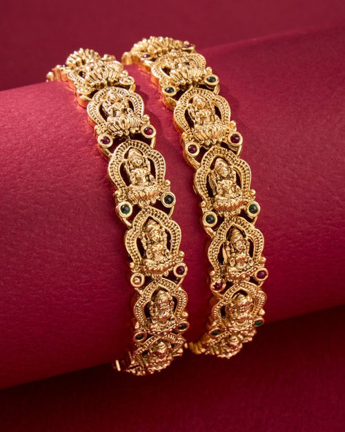 Antique Lakshmi Temple Bangles with Ruby & Green Stones
