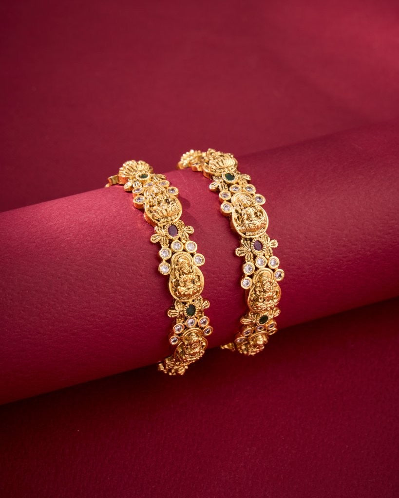 Antique Lakshmi Temple Bangles with CZ Stones