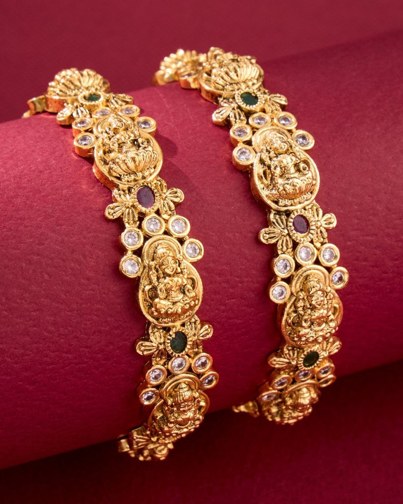 Antique Lakshmi Temple Bangles with CZ Stones