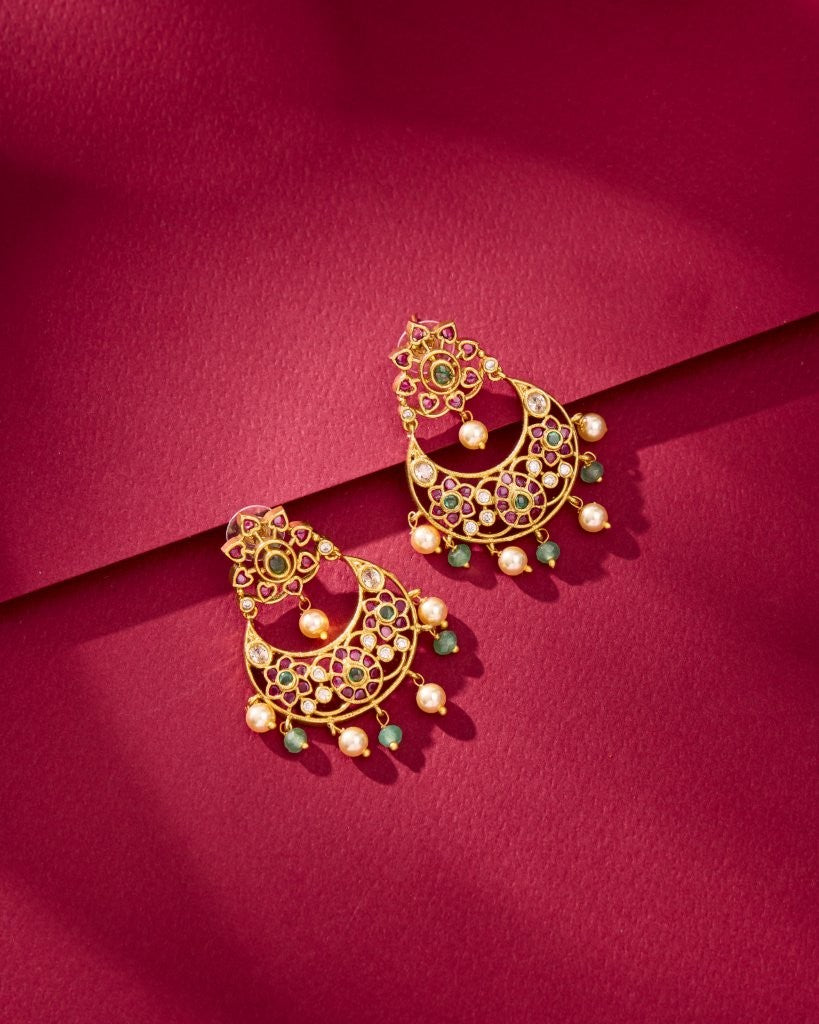 Ruby Floral Chandbali Earrings