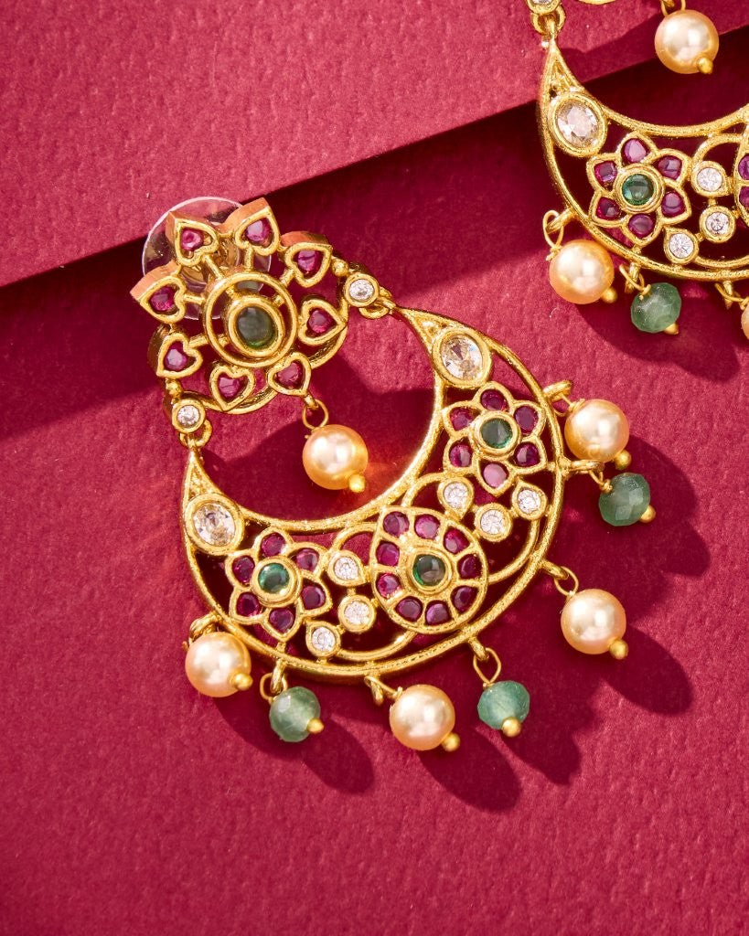 Ruby Floral Chandbali Earrings