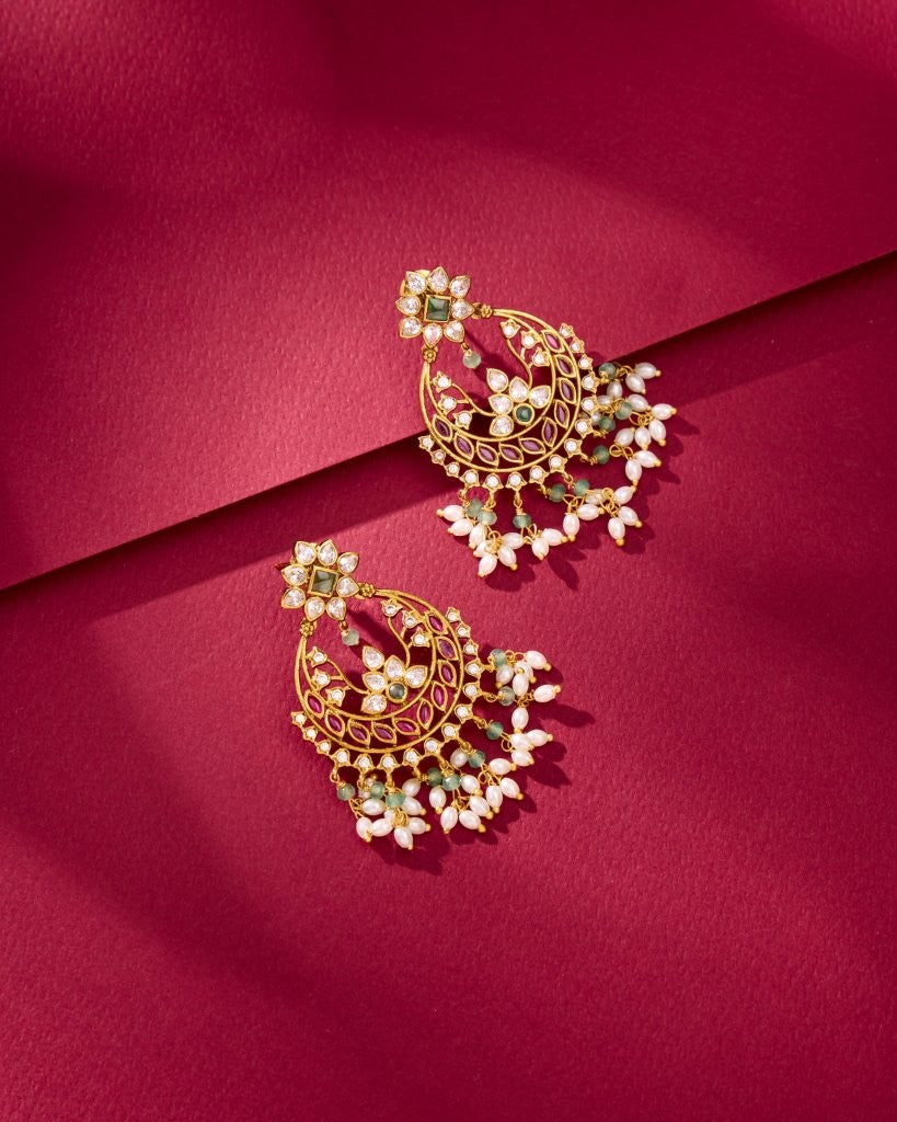 Floral Chandbali Pearl Drop Earrings