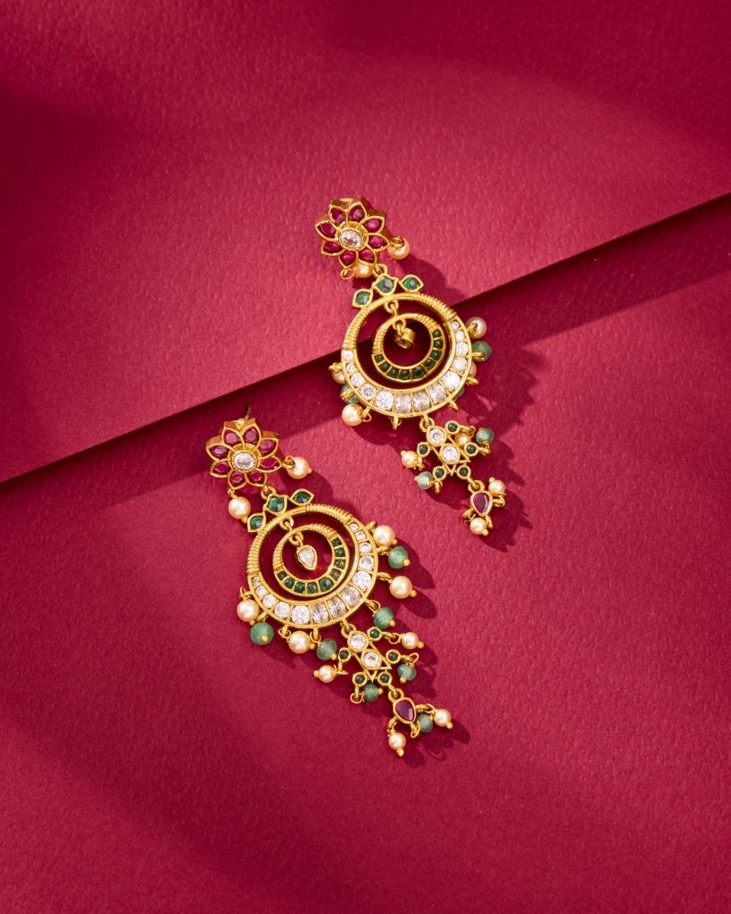 Floral Kundan Drop Earrings