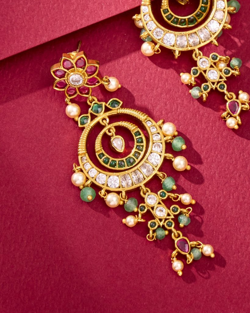 Floral Kundan Drop Earrings