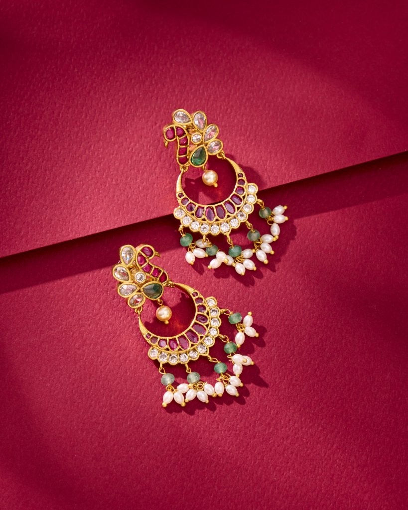 Peacock Kundan Chandbali Earrings