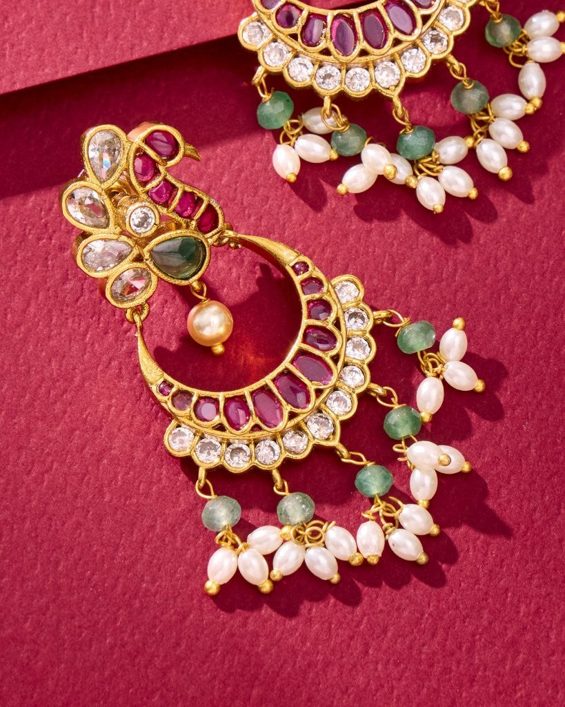 Peacock Kundan Chandbali Earrings