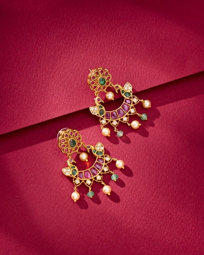 Ruby Emerald Chandbali Earrings