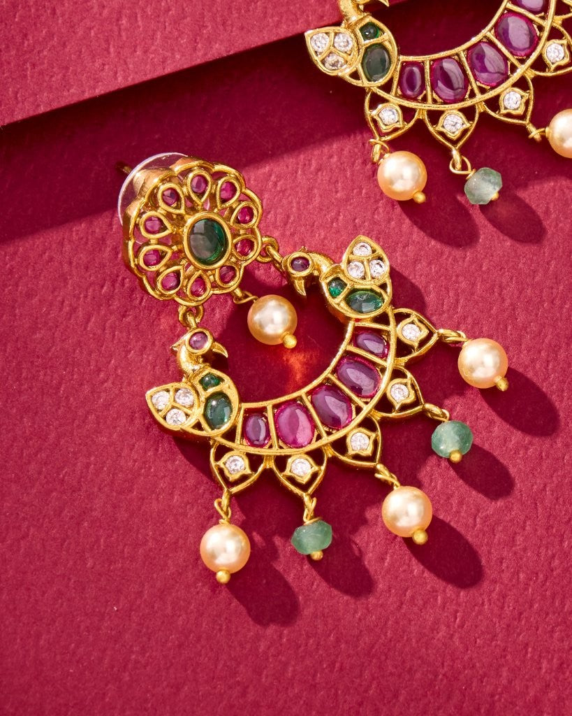 Ruby Emerald Chandbali Earrings