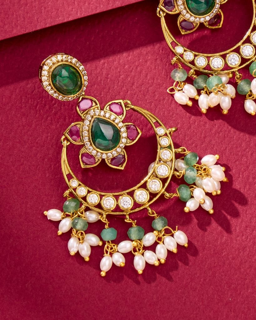 Emerald Floral Chandbali Earrings