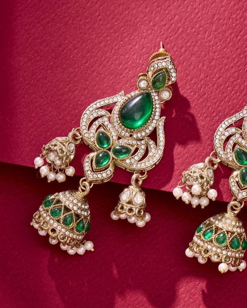 Emerald Peacock Jhumka Earrings