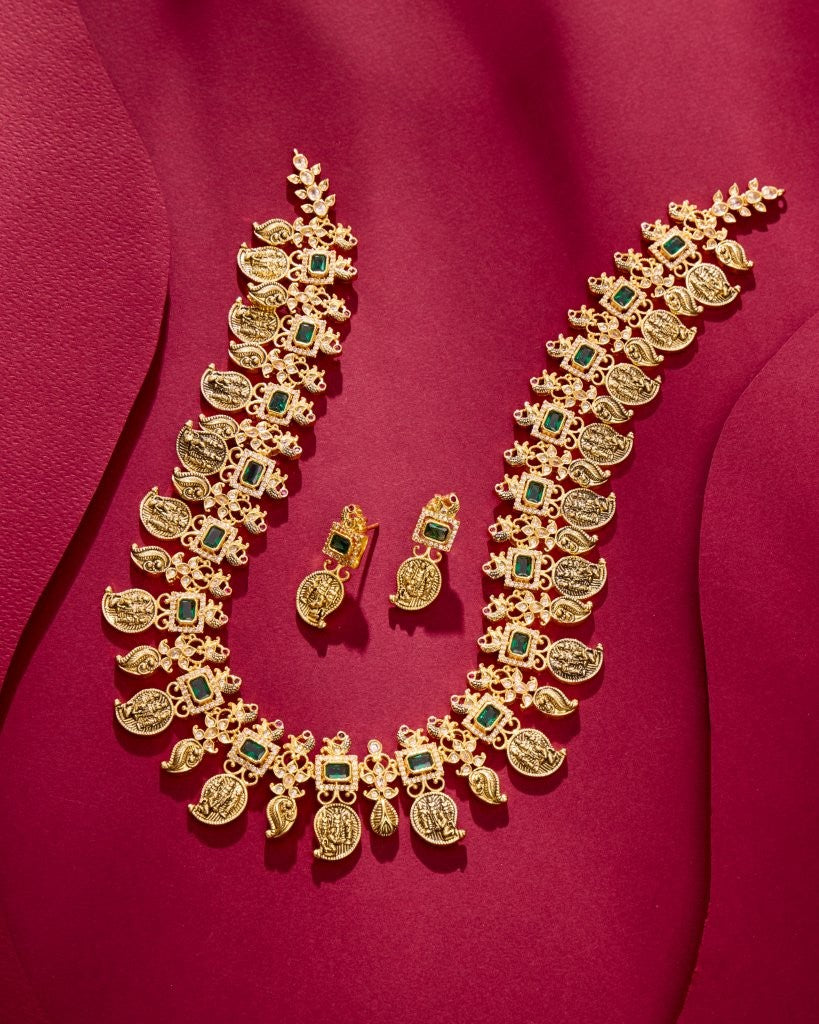 Emerald Lakshmi Coin Jewelry Set