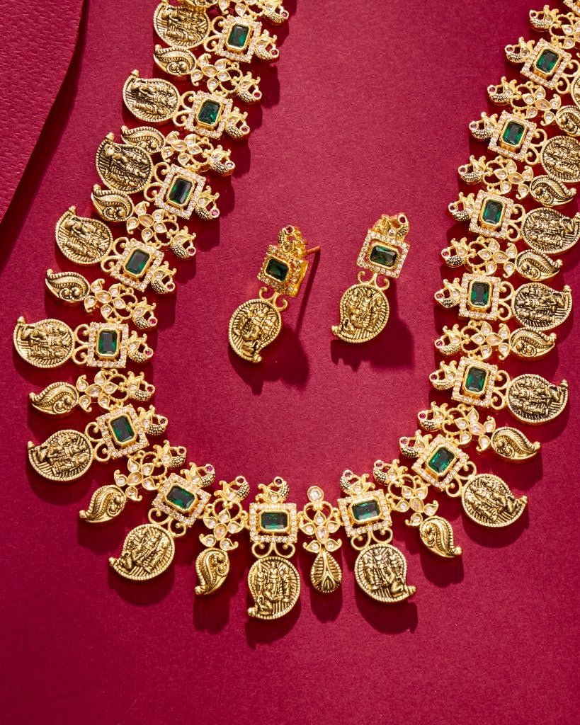 Emerald Lakshmi Coin Jewelry Set