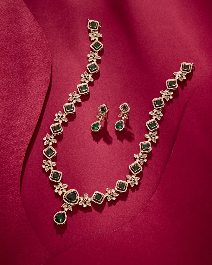 Emerald Bloom CZ Necklace Set