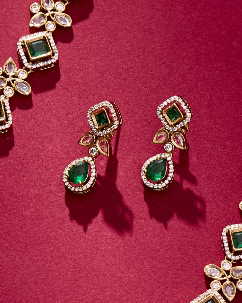 Emerald Bloom CZ Necklace Set