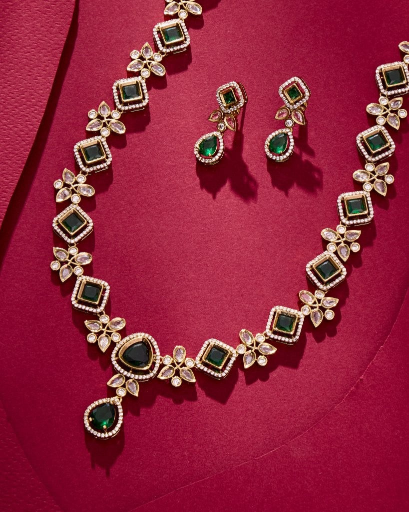 Emerald Bloom CZ Necklace Set