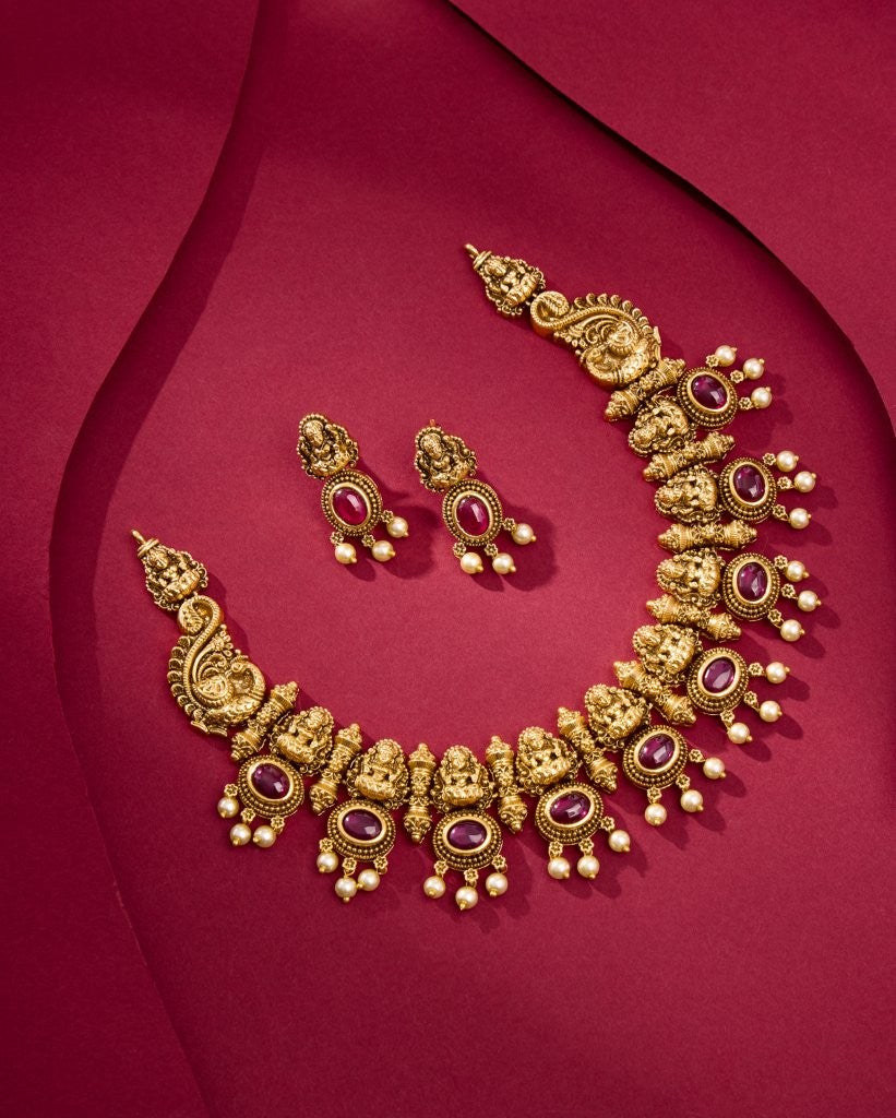 Lakshmi Ruby Temple Jewelry Set