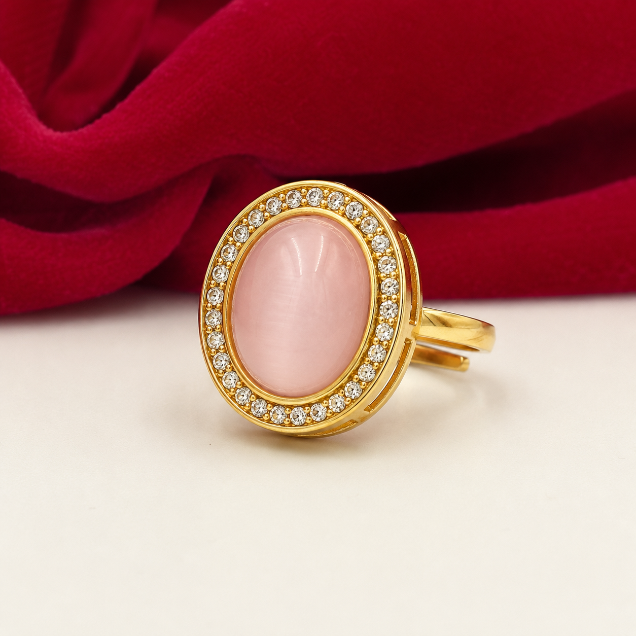 Rose Quartz Halo Adjustable Ring